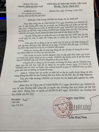 Thông báo sơ tuyển Trường Đại học Kiểm sát Hà Nội