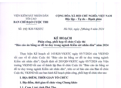 Phân công, phối hợp tổ chức Cuộc thi “Báo cáo án bằng sơ đồ tư duy trong ngành Kiểm sát nhân dân” năm 2024