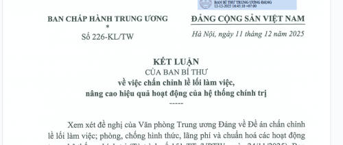 KẾT LUẬN CỦA BAN BÍ THƯ về việc chấn chỉnh lề lối làm việc, nâng cao hiệu quả hoạt động của hệ thống chính trị