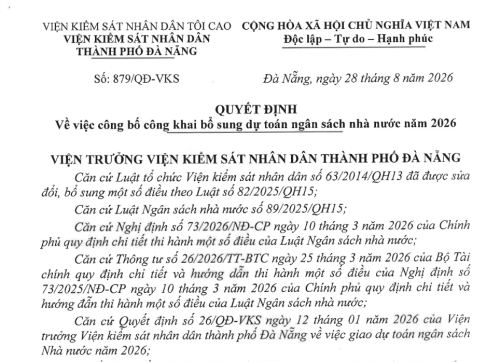 Quyết định về việc công bố công khai bổ sung dự toán ngân sách nhà nước năm 2026