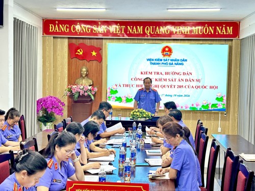 VKSND thành phố Đà Nẵng kiểm tra, hướng dẫn công tác kiểm sát án dân sự và khởi kiện vụ án dân sự công ích tại VKSND khu vực 4